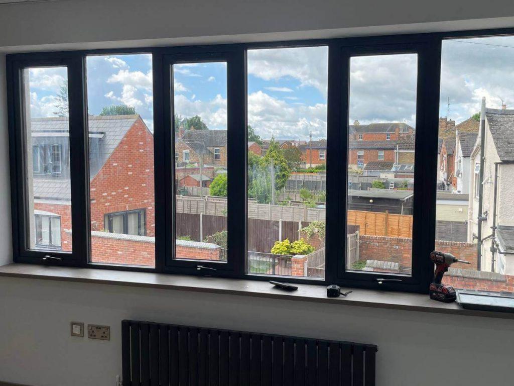 Made to measure aluminium casement windows installed inside London home