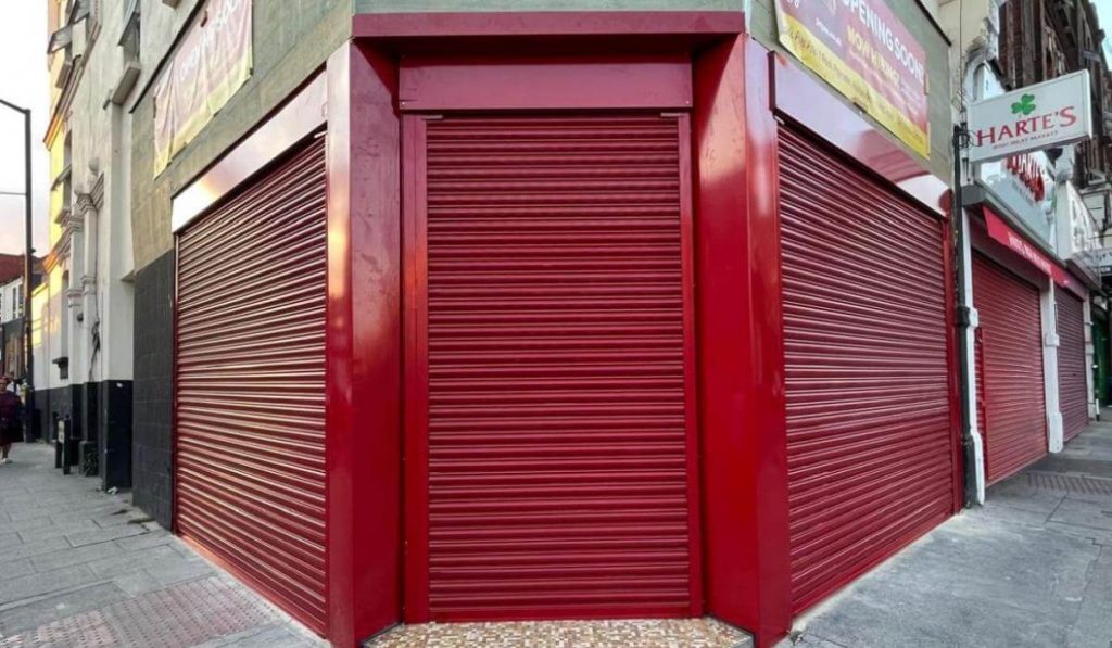 Steel high-security roller shutter installation for London warehouses and industrial units by Redwood Shopfront